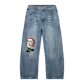 Unisex Vintage Wash Barrel Leg Denim Jeans Dem slayer
