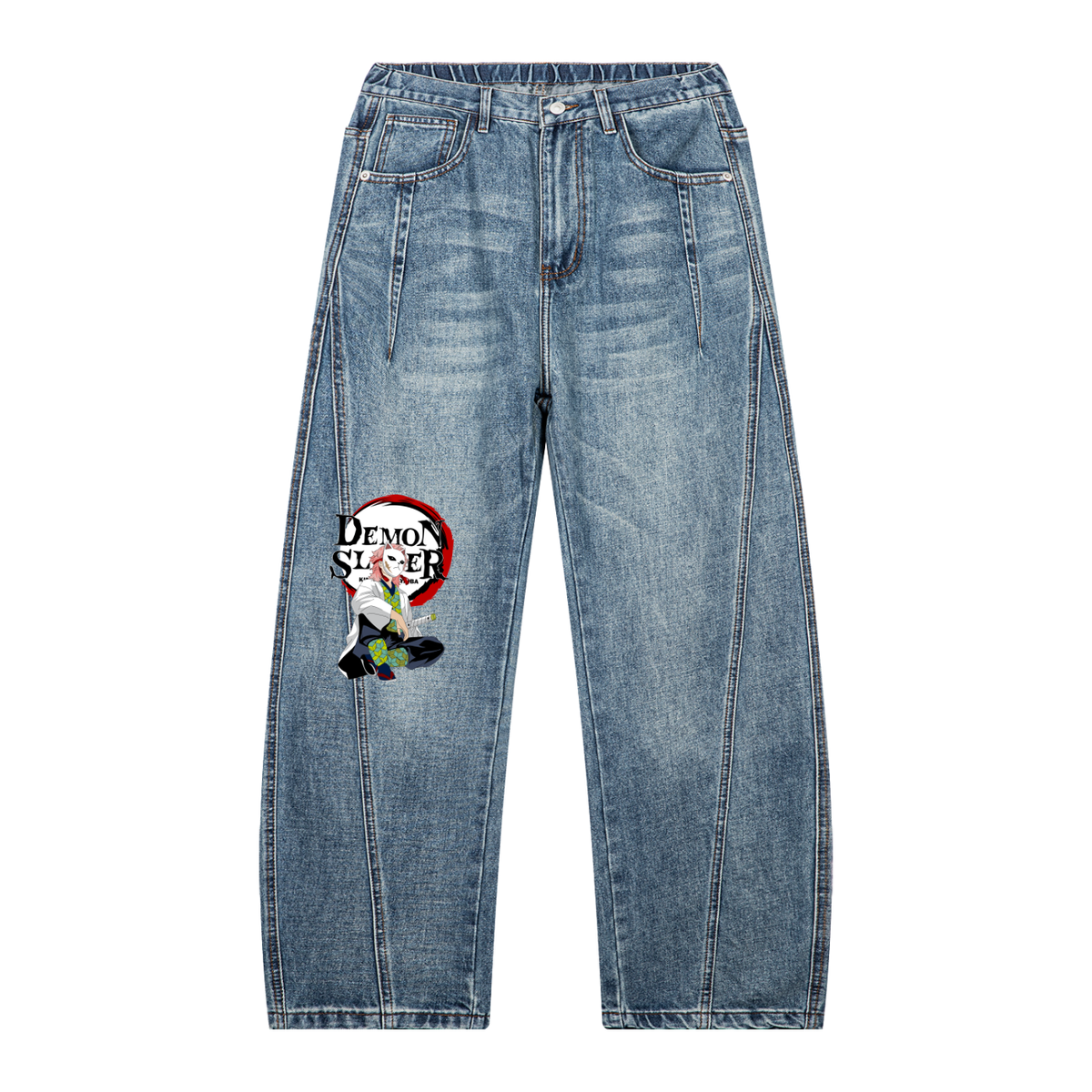 Unisex Vintage Wash Barrel Leg Denim Jeans Dem slayer