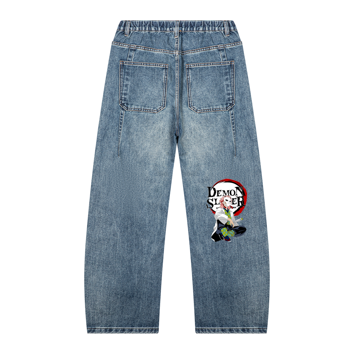 Unisex Vintage Wash Barrel Leg Denim Jeans Dem slayer